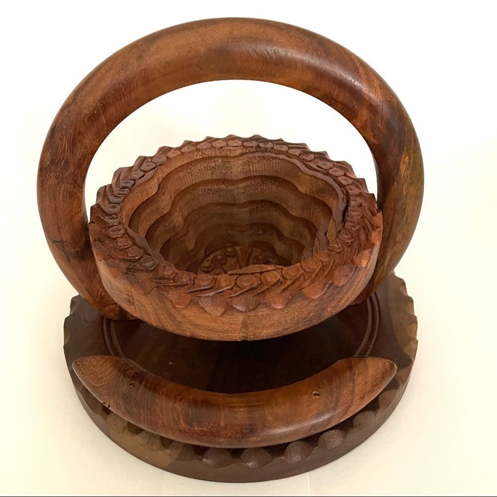 Collapsible Rosewood Hand Carved Basket